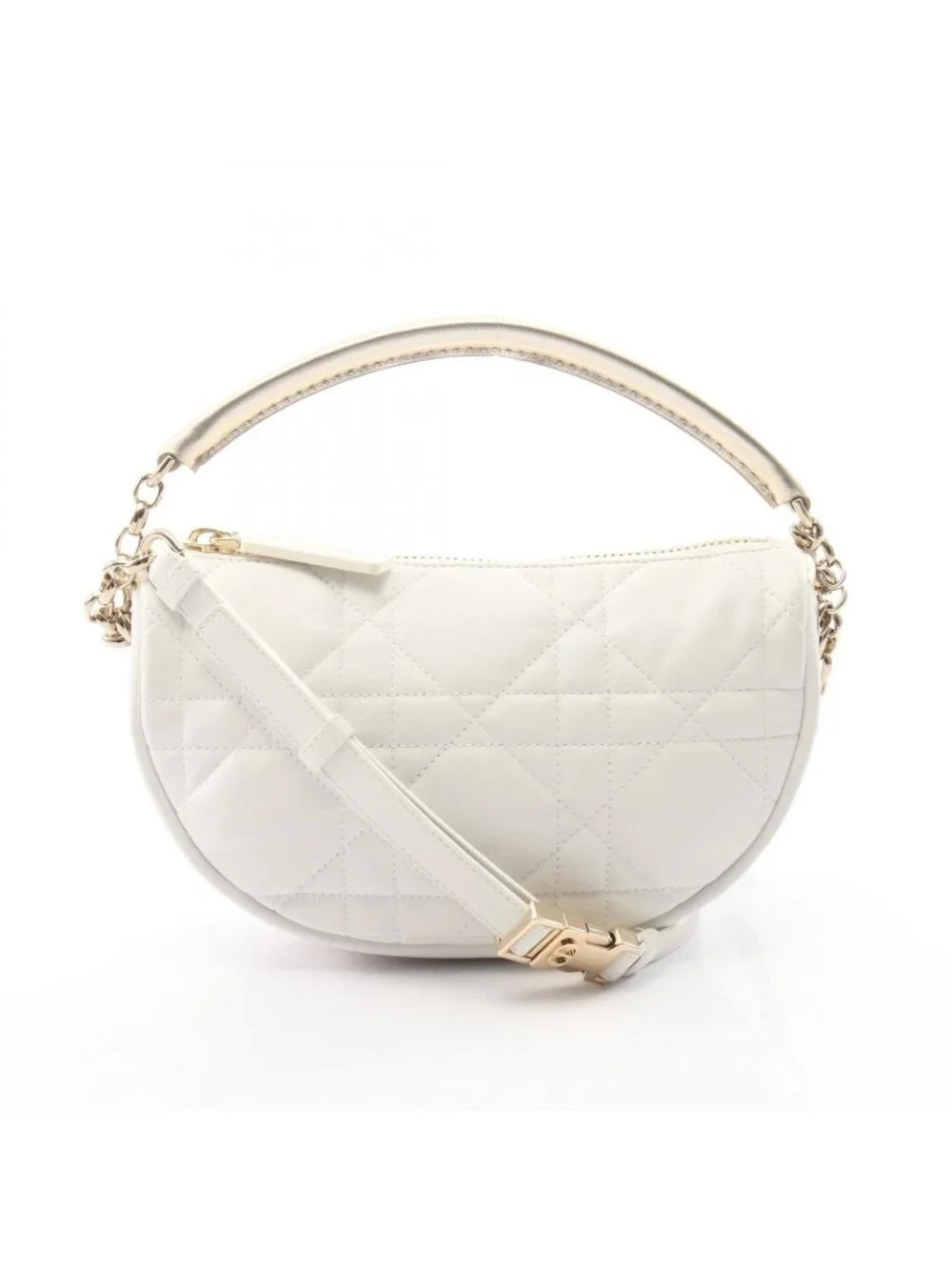 Dior Shoulder Bag Vibe Hobo Cannage 2-Way White Champagne Gold Leather Small